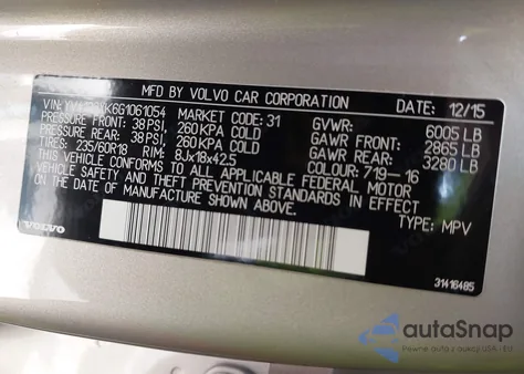 2016 Volvo Xc90 T5 Momentum from USA, damaged, VIN YV4102XK6G1061054